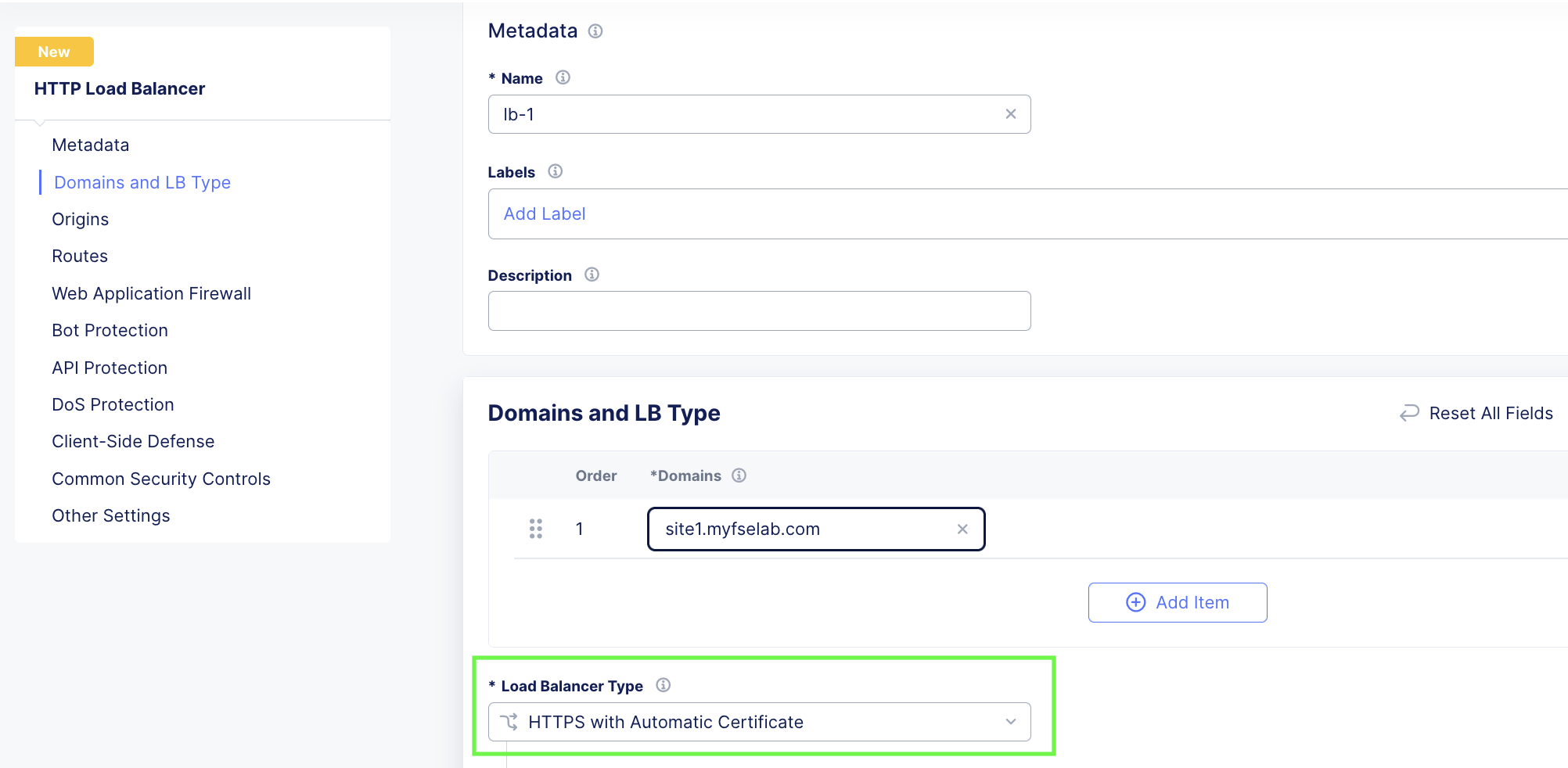 HTTP LB config
